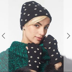LELE SADOUGHI PEARL CLUSTER KNIT BEANIE IN JET BLACK NWT